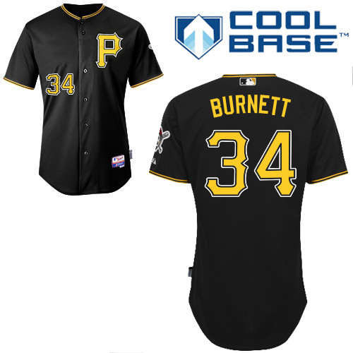 A-J Burnett #34 MLB Jersey-Pittsburgh Pirates Men's Authentic Alternate Black Cool Base Baseball Jersey